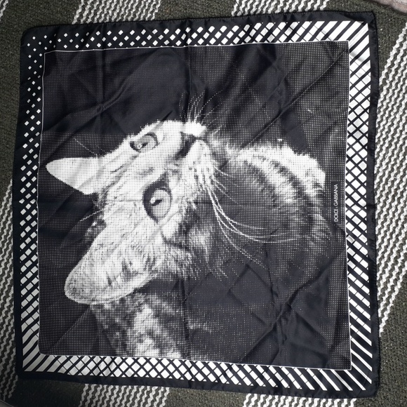 DOLCE & GABBANA Large Scarf Cat Black Vintage - Picture 1 of 5